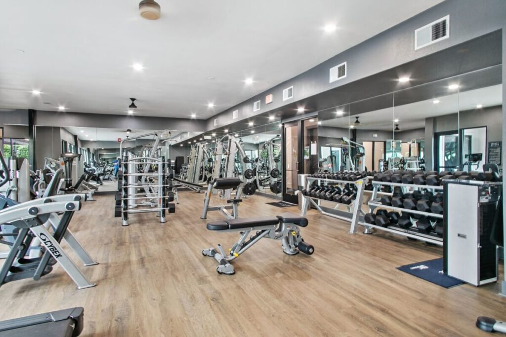 Fitness center with cardio machines and strength training equipment