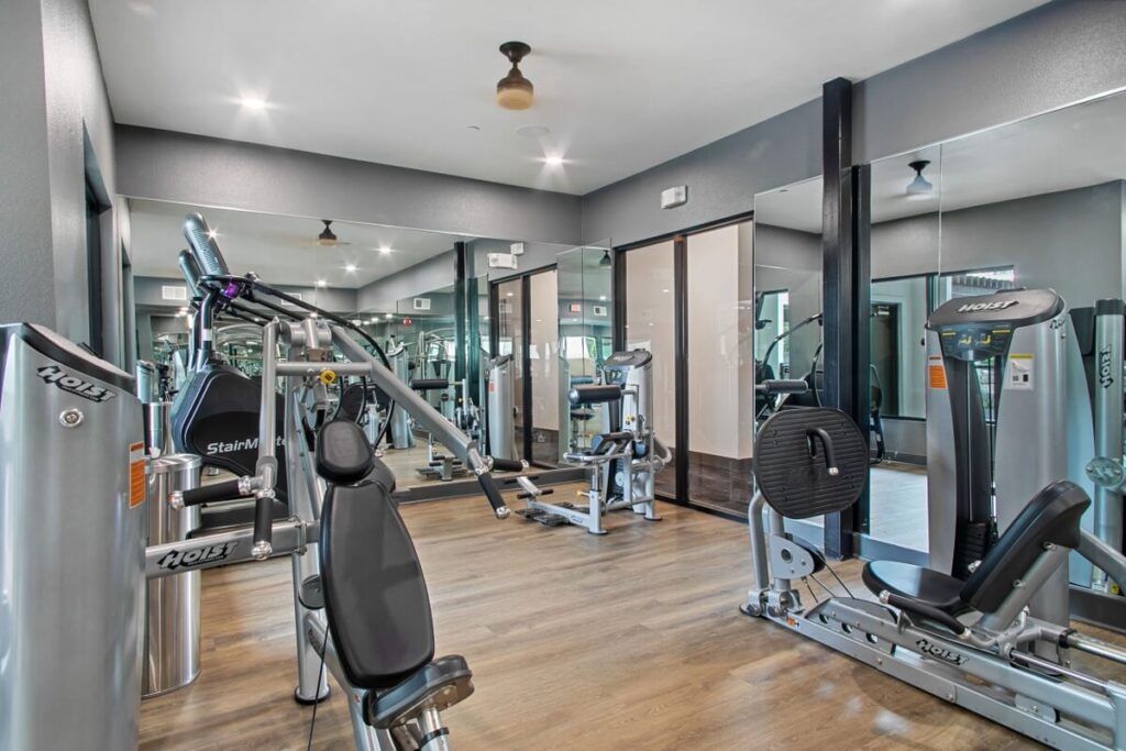 Fitness center with cardio machines and strength training equipment